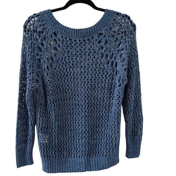 SANDRO Blue Sweater Chunky Open Knit Crochet Size 1 US SMALL - Picture 4 of 10